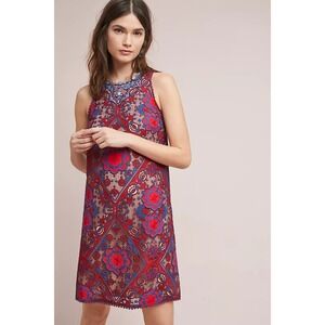 Anthropologie Maeve‎ Moran Shift Dress Size 6 Lace Embroidered Beaded Business